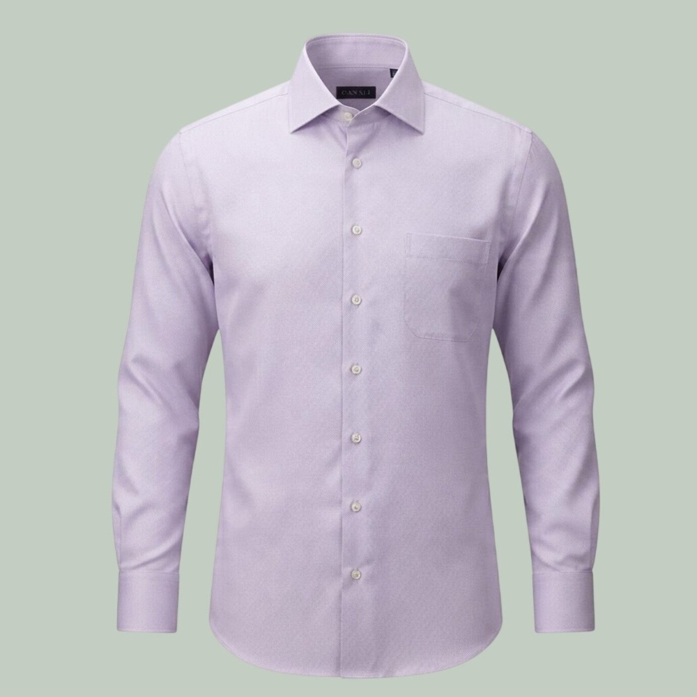 Canali Dress Shirt Mens XL Lavender Textured Cotton Made in Italy Button Up